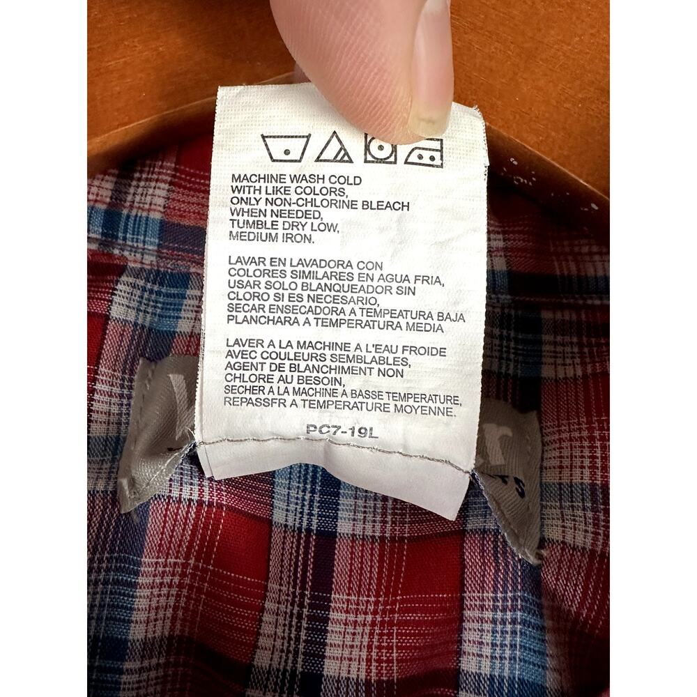 Wrangler Wrancher Short Sleeve Pearl Snap Shirt Plaid Red Blue Men Large Vintage - Picture 4 of 6